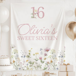 Wildflower Sweet 16 Sign, Girls 16th Birthday  タペストリー
