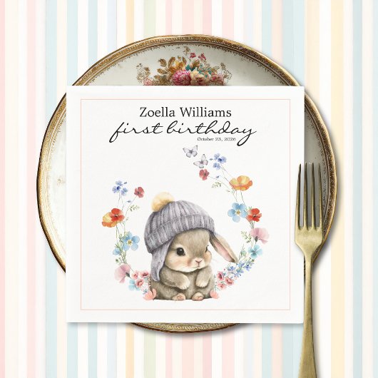 Wildflower Sweet Bunny 1st Birthday Party Napkin スタンダードカクテルナプキン
