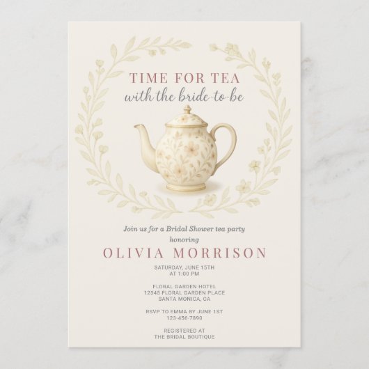 Wildflower Time for Tea QR Code Bridal Shower 招待状 (正面)