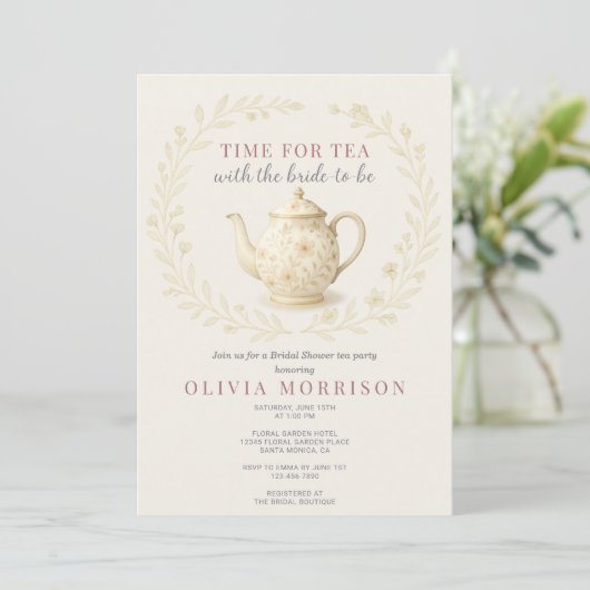 Wildflower Time for Tea QR Code Bridal Shower 招待状 (スタンド正面)