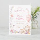 Wildflower Time Four Tea 4歳の誕生日招待状 招待状 (スタンド正面)
