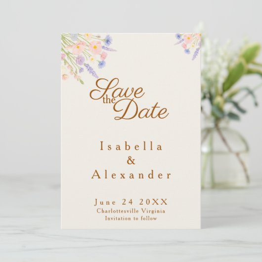 Wildflower top corner canopy Save the Date Card (スタンド正面)