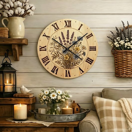 Wildflower Wall Clock - Gentle Natural Harmony ラージ壁時計