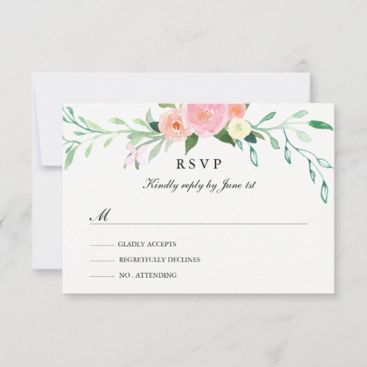 Wildflower Watercolor ウェディング RSVP (正面)