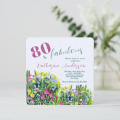 Wildflower Watercolor – 80歳の誕生日おめでとう 招待状 (スタンド正面)