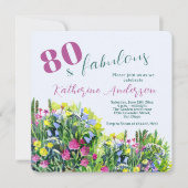 Wildflower Watercolor – 80歳の誕生日おめでとう 招待状 (正面)