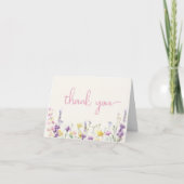 Wildflower Watercolor Baby Girl Shower サンキューカード (正面)