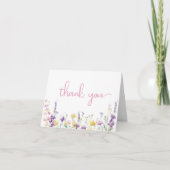 Wildflower Watercolor Baby Girl Shower サンキューカード (正面)