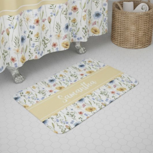 Wildflower Watercolor Boho Colorful Monogram  バスマット