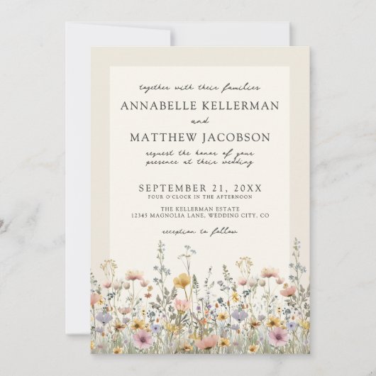 Wildflower Watercolor Boho Floral Wedding 招待状 (正面)
