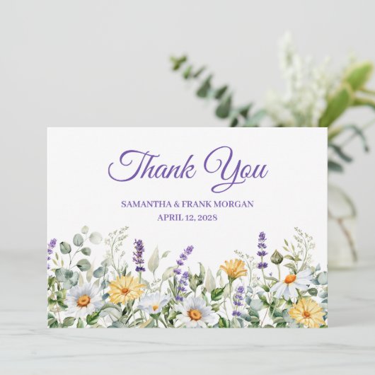 Wildflower Watercolor Border ウェディング サンキューカード (スタンド正面)