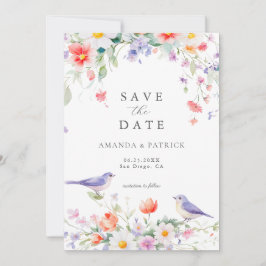 Wildflower Watercolor Botanical Spring Wedding  セーブザデート
