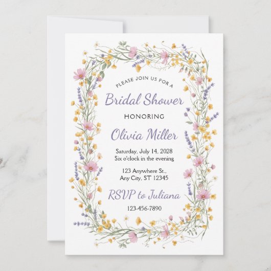 Wildflower Watercolor Bridal Shower Invite 招待状 (正面)