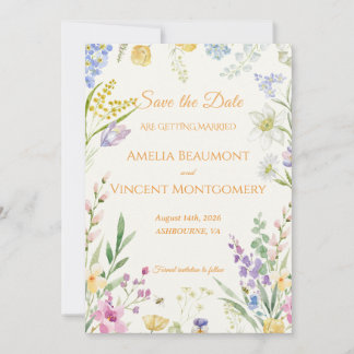 Wildflower Watercolor Floral セーブ・ザ・デートカード