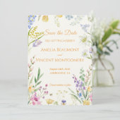 Wildflower Watercolor Floral セーブ・ザ・デートカード (スタンド正面)