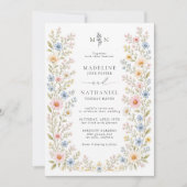 Wildflower Watercolor Floral QRコード ウェディング 招待状 (正面)
