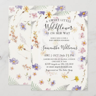 Wildflower Watercolor Girl フラワー ベビーシャワー 招待状
