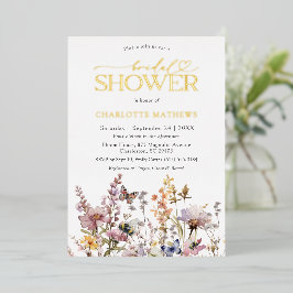 Wildflower Watercolor & Gold Type ブライダルシャワー 箔招待状