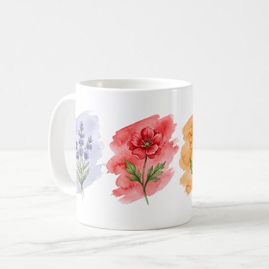 Wildflower Watercolor Mug | 4つの植物の花 コーヒーマグカップ (正面左)