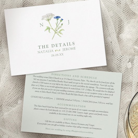 Wildflower watercolor wedding details エンクロージャーカード