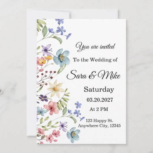 Wildflower Watercolor Wedding Invitation 招待状 (正面)