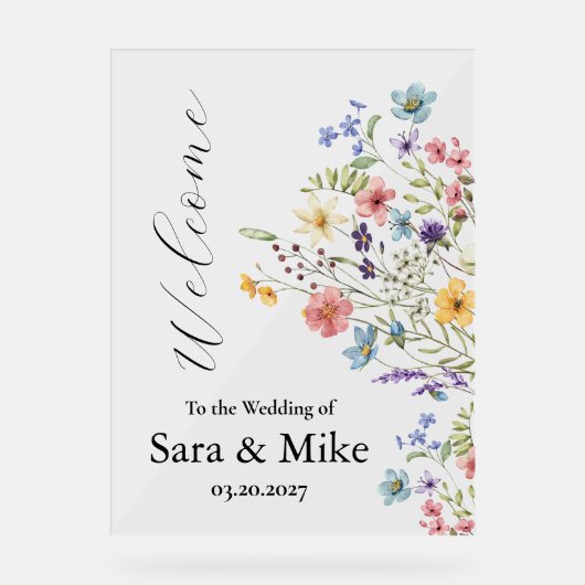 Wildflower Watercolor Wedding welcome sign アクリルサイン (正面)