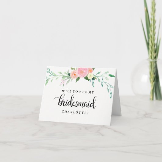 Wildflower watercolor Will You Be My Bridesmaid 招待状 (正面)