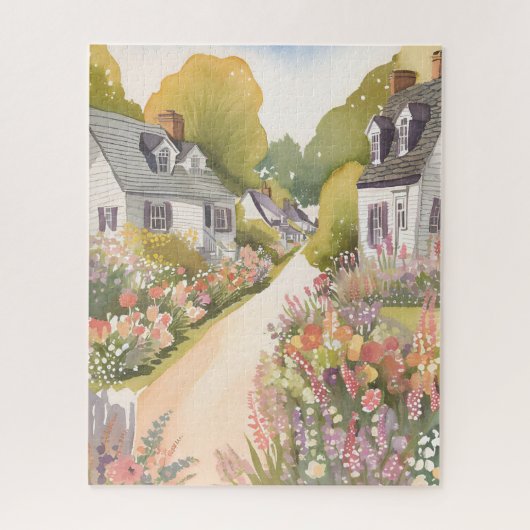 Wildflower Way | 海辺のリゾートの街の水彩画 ジグソーパズル (縦)