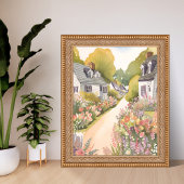 Wildflower Way | 海辺のリゾートタウンの水彩画 ポスター