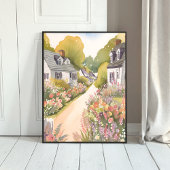 Wildflower Way | 海辺のリゾートタウンの水彩画 ポスター