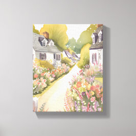 Wildflower Way | 海辺の町 水彩画 キャンバスプリント