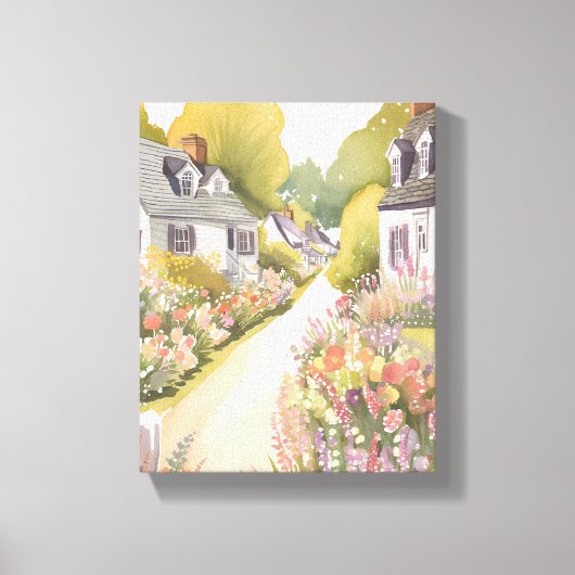 Wildflower Way | 海辺の町 水彩画 キャンバスプリント (正面)