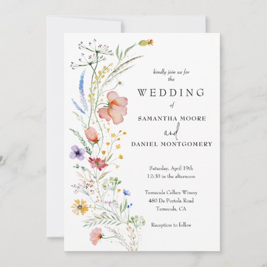 Wildflower Wedding All In One QR Code 招待状 (正面)