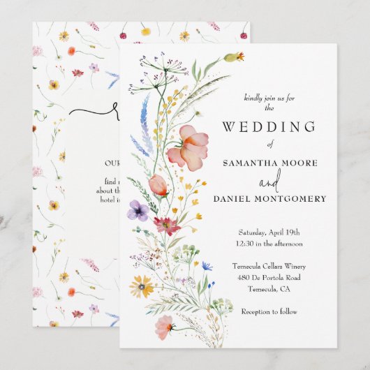 Wildflower Wedding All In One QR Code 招待状 (正面/裏面)