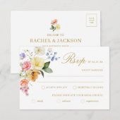 Wildflower Wedding Colorful Floral Wedding 出欠カード (正面/裏面)