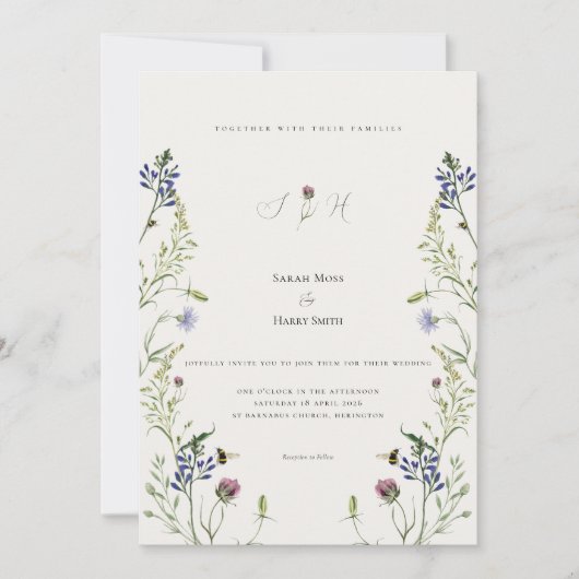 Wildflower Wedding Invitation Watercolor Floral シーズンカード (正面)