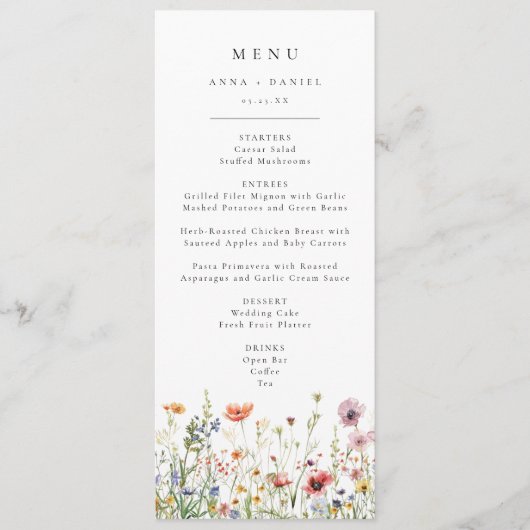 Wildflower Wedding Menu メニュー (正面)