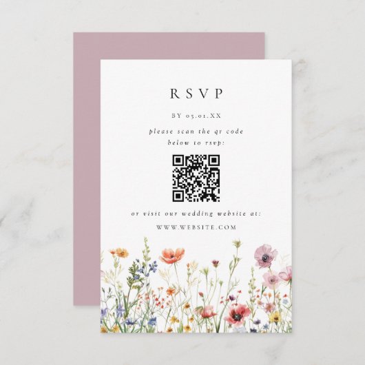 Wildflower Wedding QR Code RSVP Card (正面/裏面)