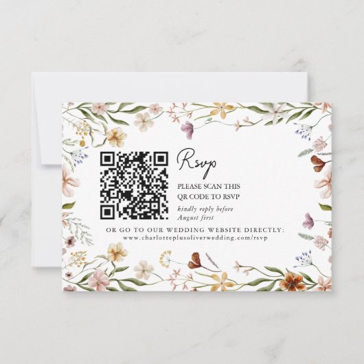Wildflower Wedding QR RSVP Enclosure Card 招待状 (正面)