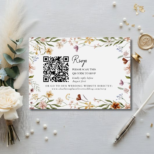 Wildflower Wedding QR RSVP Enclosure Card 招待状
