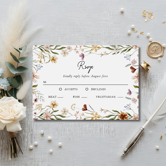 Wildflower Wedding RSVP Meal Choice Enclosure Card 招待状
