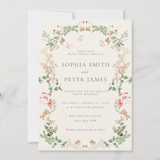 Wildflower Wedding Rustic Floral 招待状 (正面)