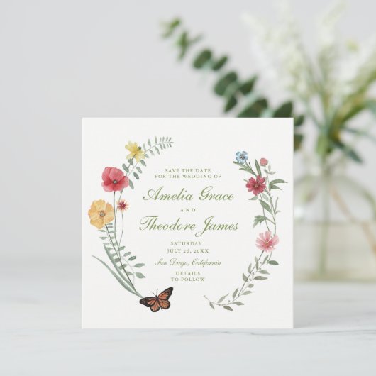 Wildflower Wedding Save the Date 招待状 (スタンド正面)