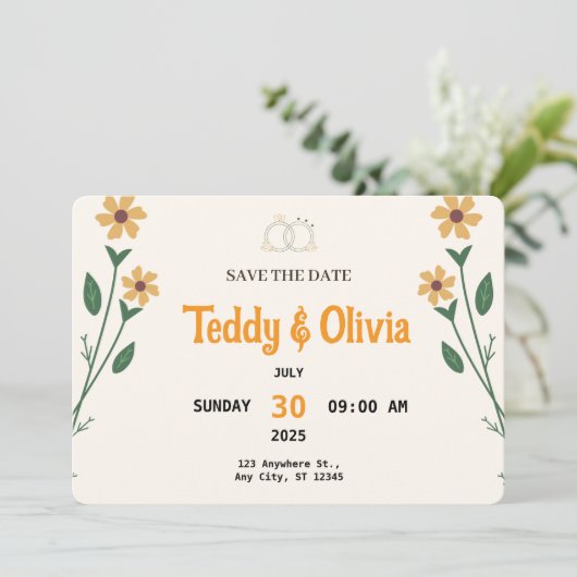 Wildflower Wedding Save the Date Card  セーブザデート (スタンド正面)