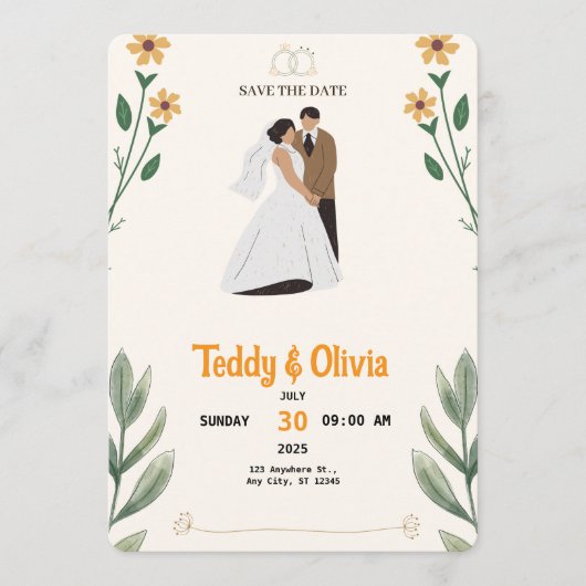 Wildflower Wedding Save the Date Card  セーブザデート (正面)