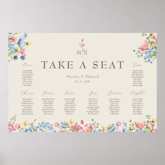 Wildflower Wedding Seating Chart Poster ポスター (正面)