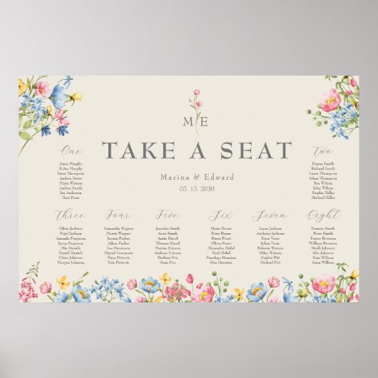Wildflower Wedding Seating Chart Poster ポスター (正面)