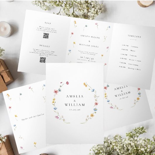 Wildflower Wedding Trifold | Timeline & RSVP 三つ折り招待状