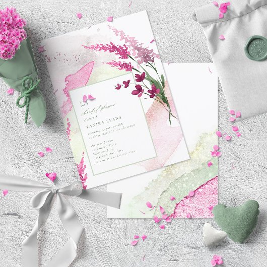 Wildflower Wedding Watercolor Shower フクシア ID954