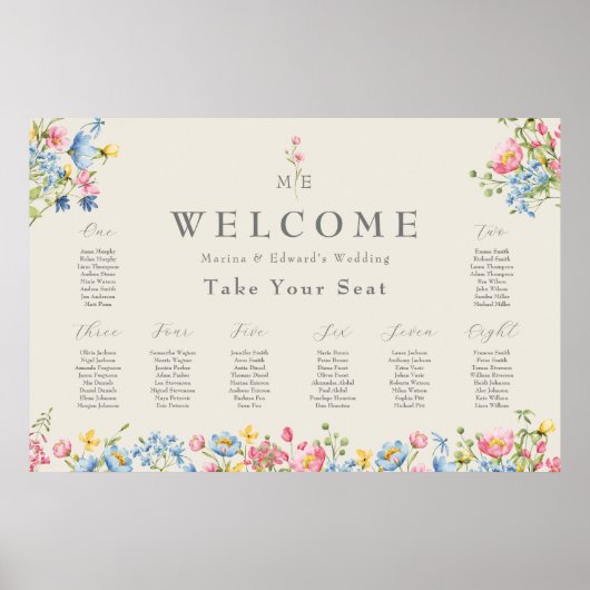 Wildflower Wedding Welcome Seating Chart Poster ポスター (正面)